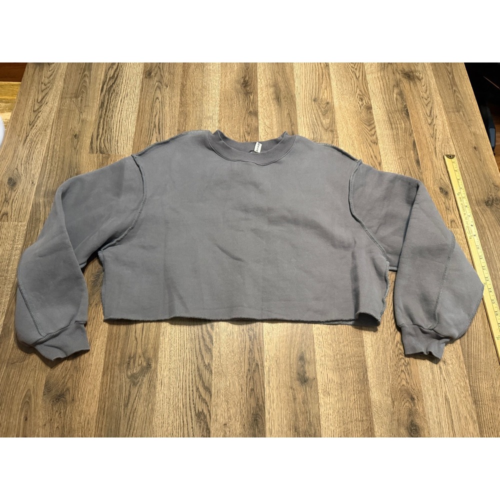 Amazhiyu Sweatshirt Women Size L Gray Pullover Cropped Raw Hem Exposed Seams